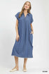 Umgee K2079 Stone Washed Denim Collared Midi Dress - View 3