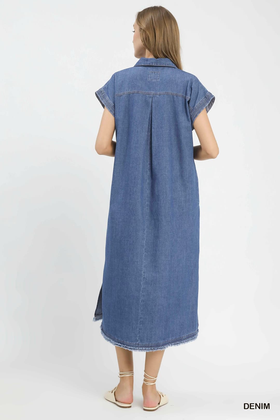 Umgee K2079 Stone Washed Denim Collared Midi Dress - View 5
