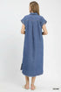 Umgee K2079 Stone Washed Denim Collared Midi Dress - View 5
