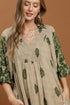 Umgee D1165 Border Print Smocked Yoke Midi Dress – Charcoal with Pockets - Size S