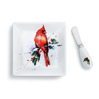 Cardinal and Holly Plate and Spreader Set By Demdaco