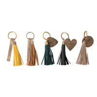 Brass Key Chain with Saying and Leather Tassel, 5 Styles