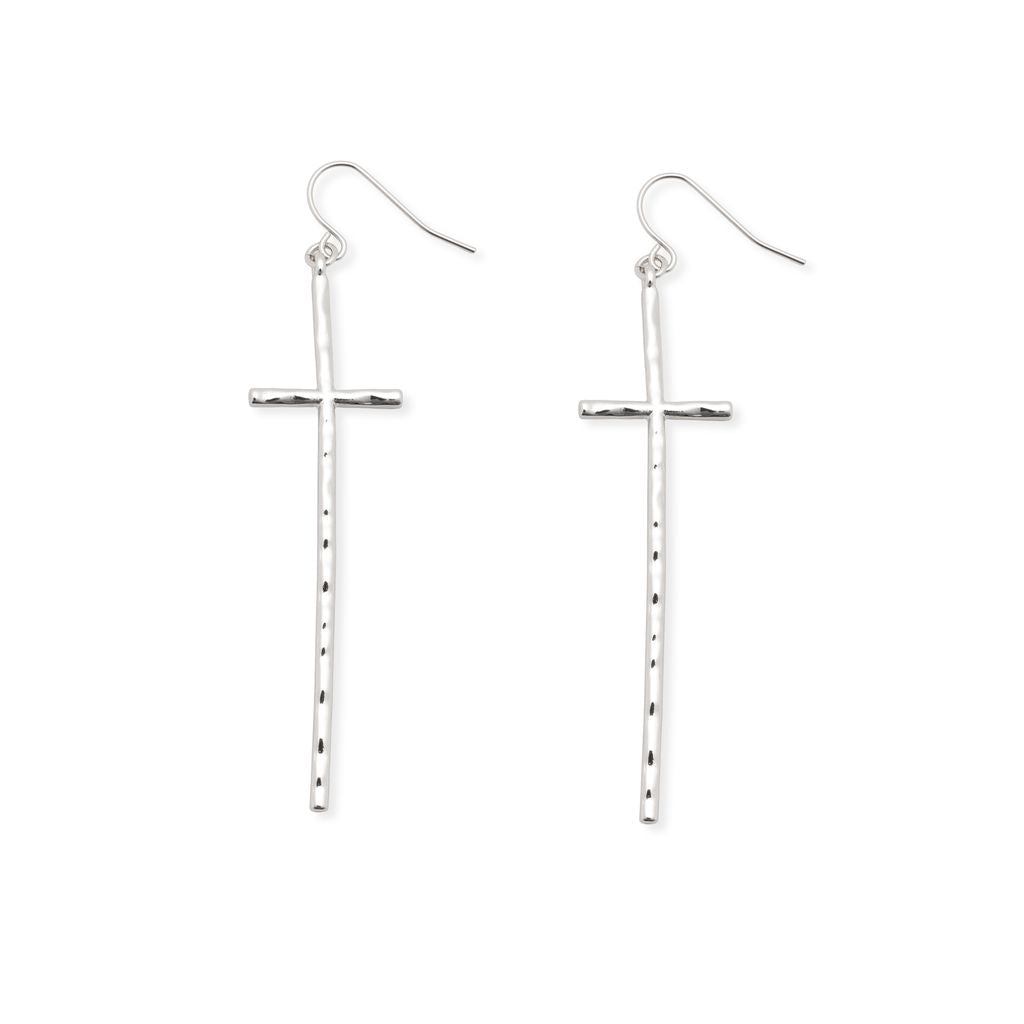 Ada - Hammered Silver Cross Earring