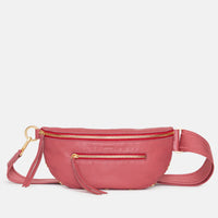 Hammitt Charles Leather Belt Bag in Rouge Pink/Brushed Gold/Red Zip
