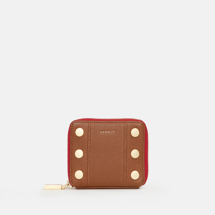 Hammitt 5 North Wallet in Mahogany Pebble/Brushed Gold Red Zip