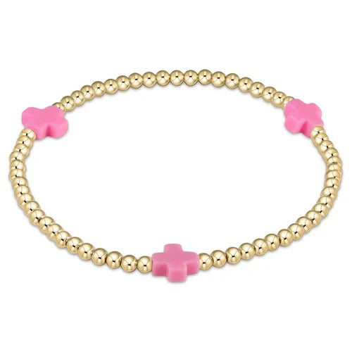 Extends Signature Cross 3mm Gold Bracelet - Bright Pink by enewton