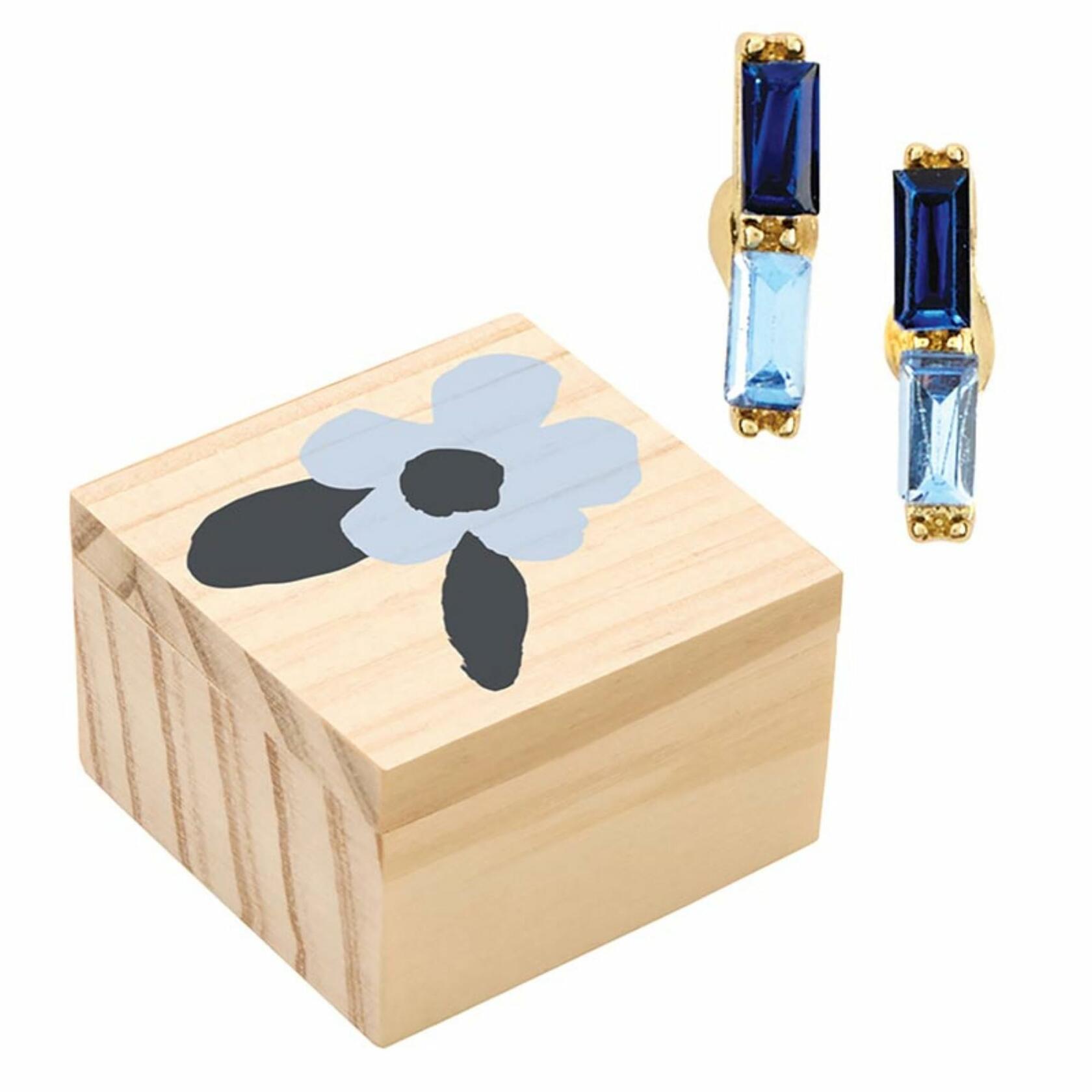 Blue Flower Earring Set with Wood Gift Box by Santa Barbara Design Studio