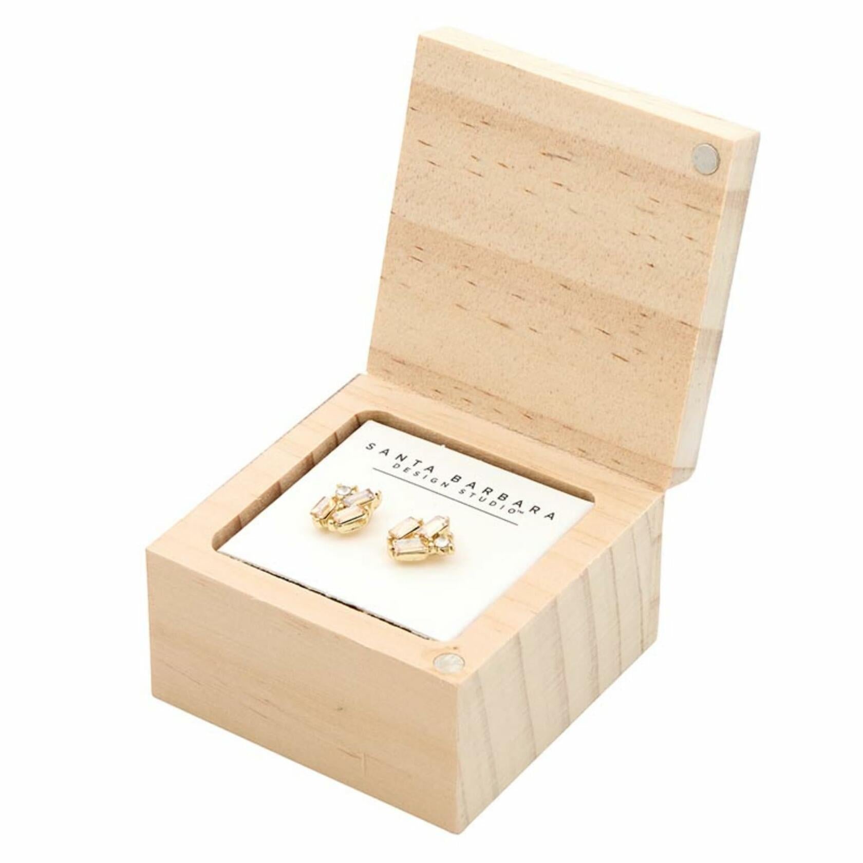 Black Flower Earring Set with Wood Gift Box by Santa Barbara Design Studio