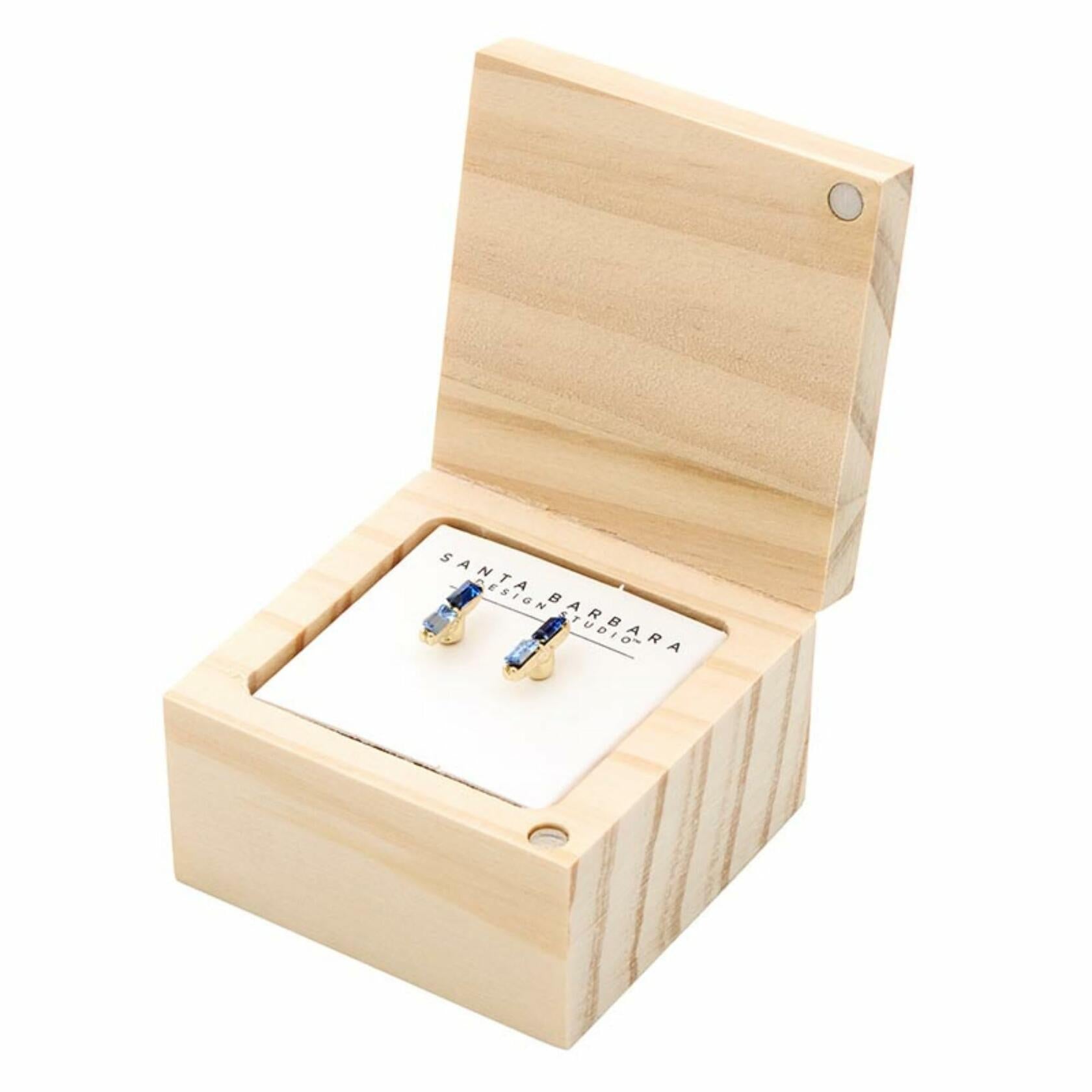 Blue Flower Earring Set with Wood Gift Box by Santa Barbara Design Studio