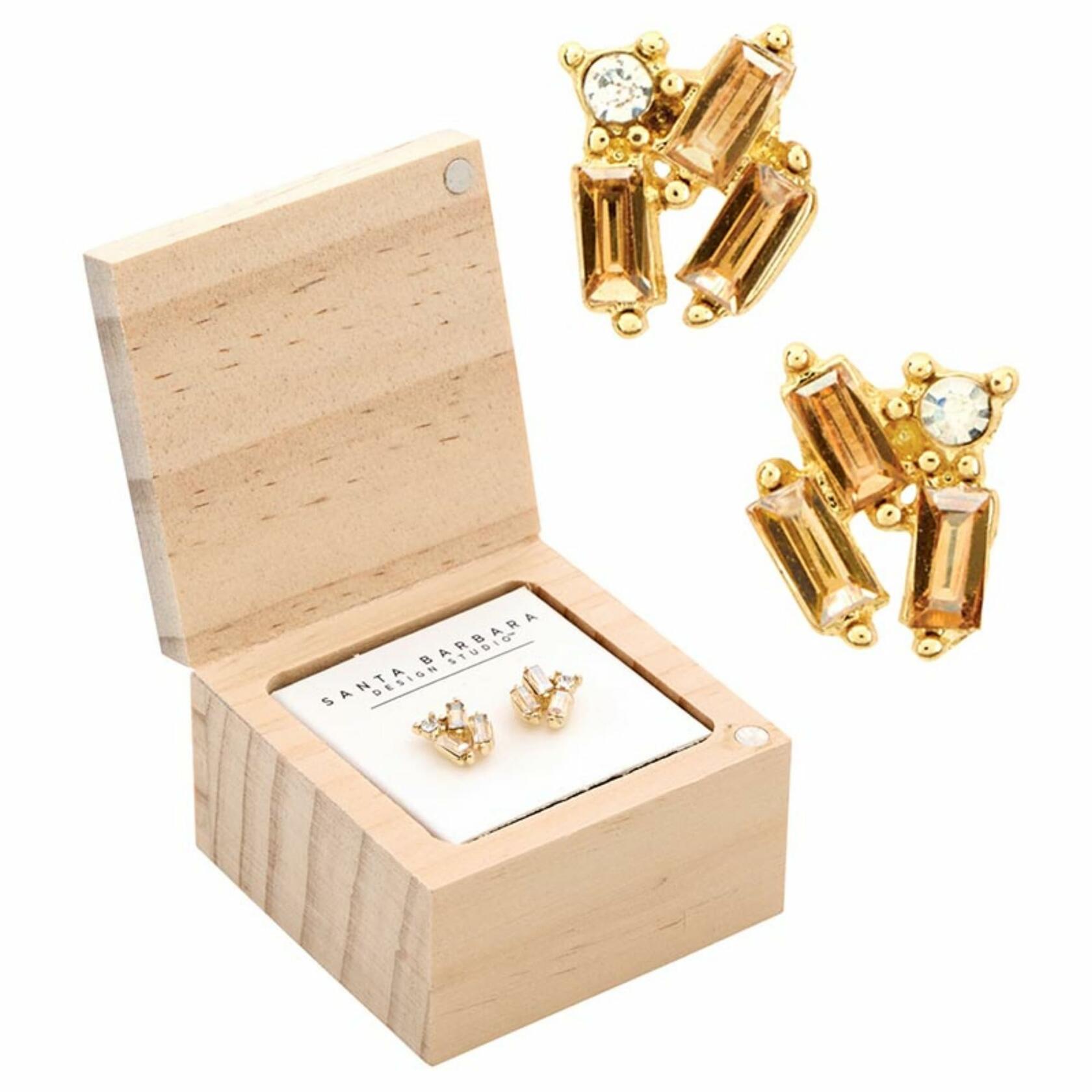 Black Flower Earring Set with Wood Gift Box by Santa Barbara Design Studio