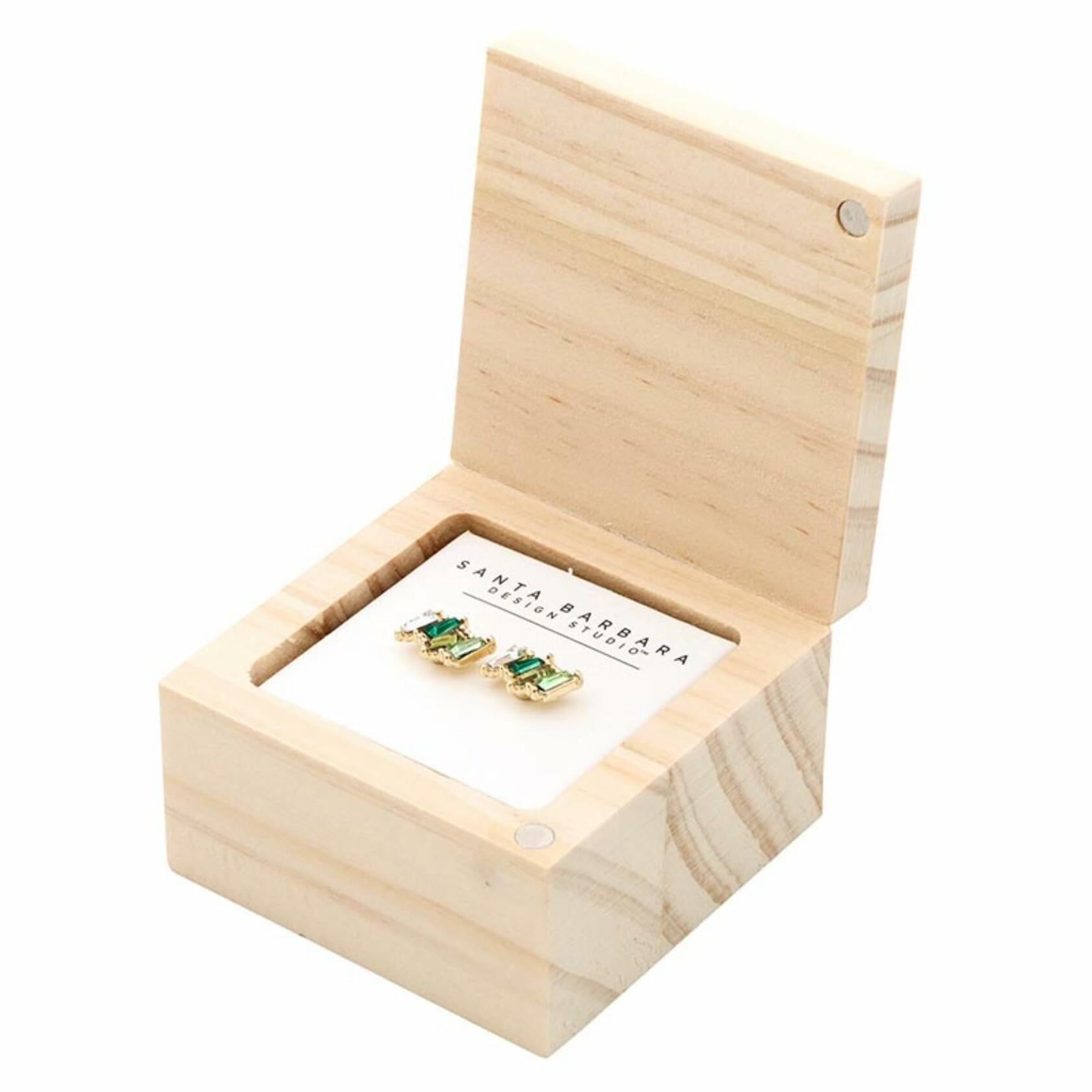 Green Flower Earring Set with Wood Gift Box by Santa Barbara Design Studio