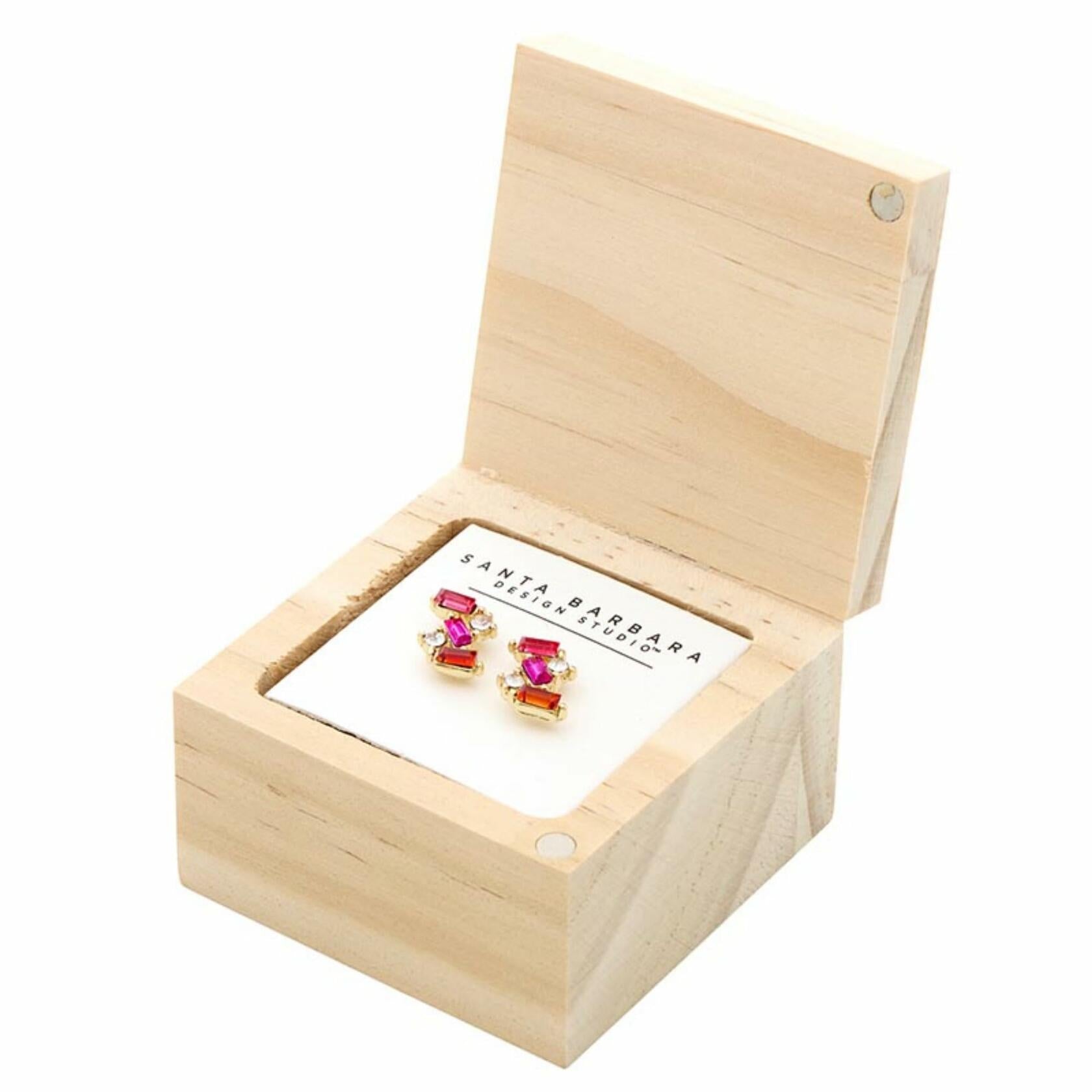 Hot Pink Flower Earring Set with Wood Gift Box by Santa Barbara Design Studio