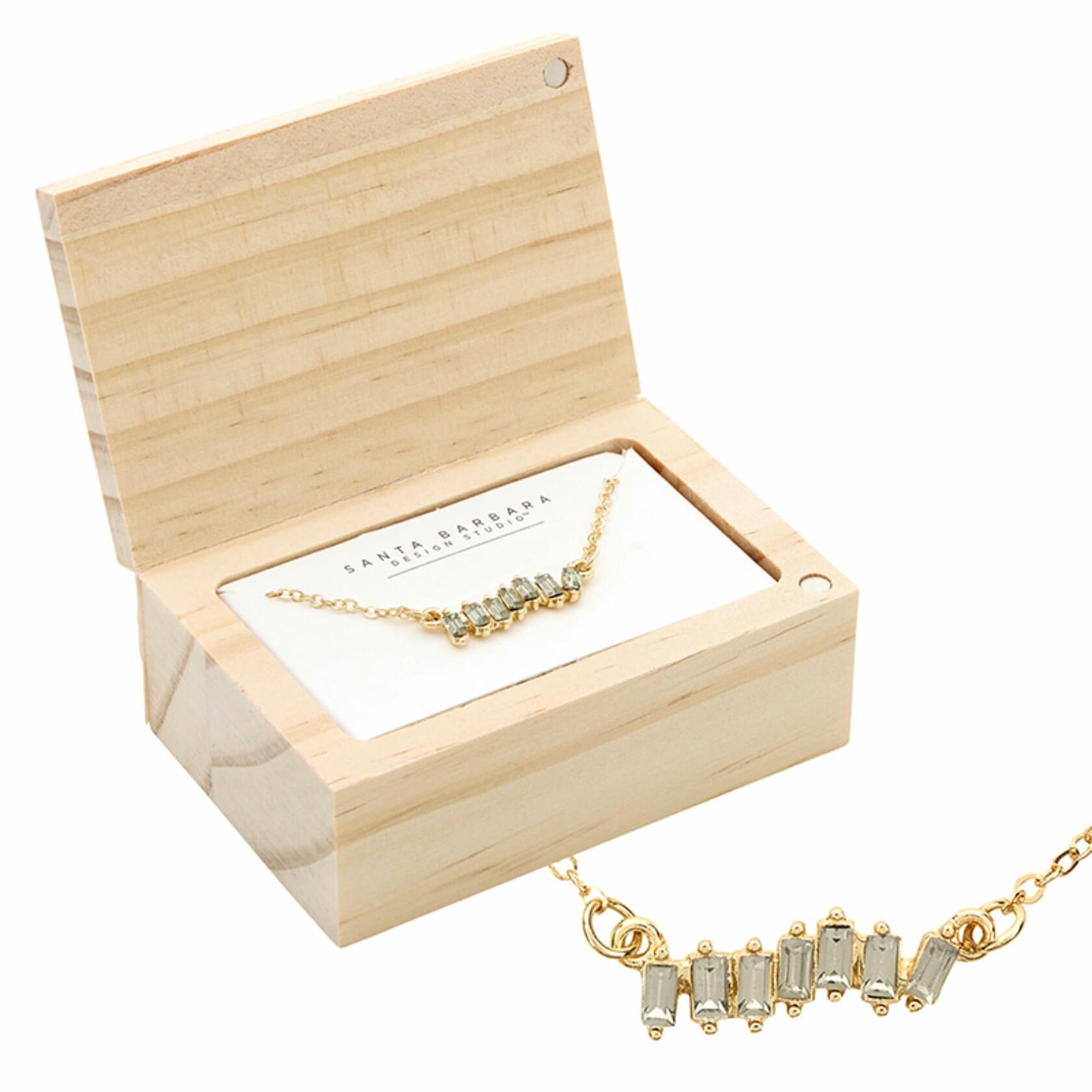 Black & White Flower Necklace with Wood Gift Box by Santa Barbara Design Studio