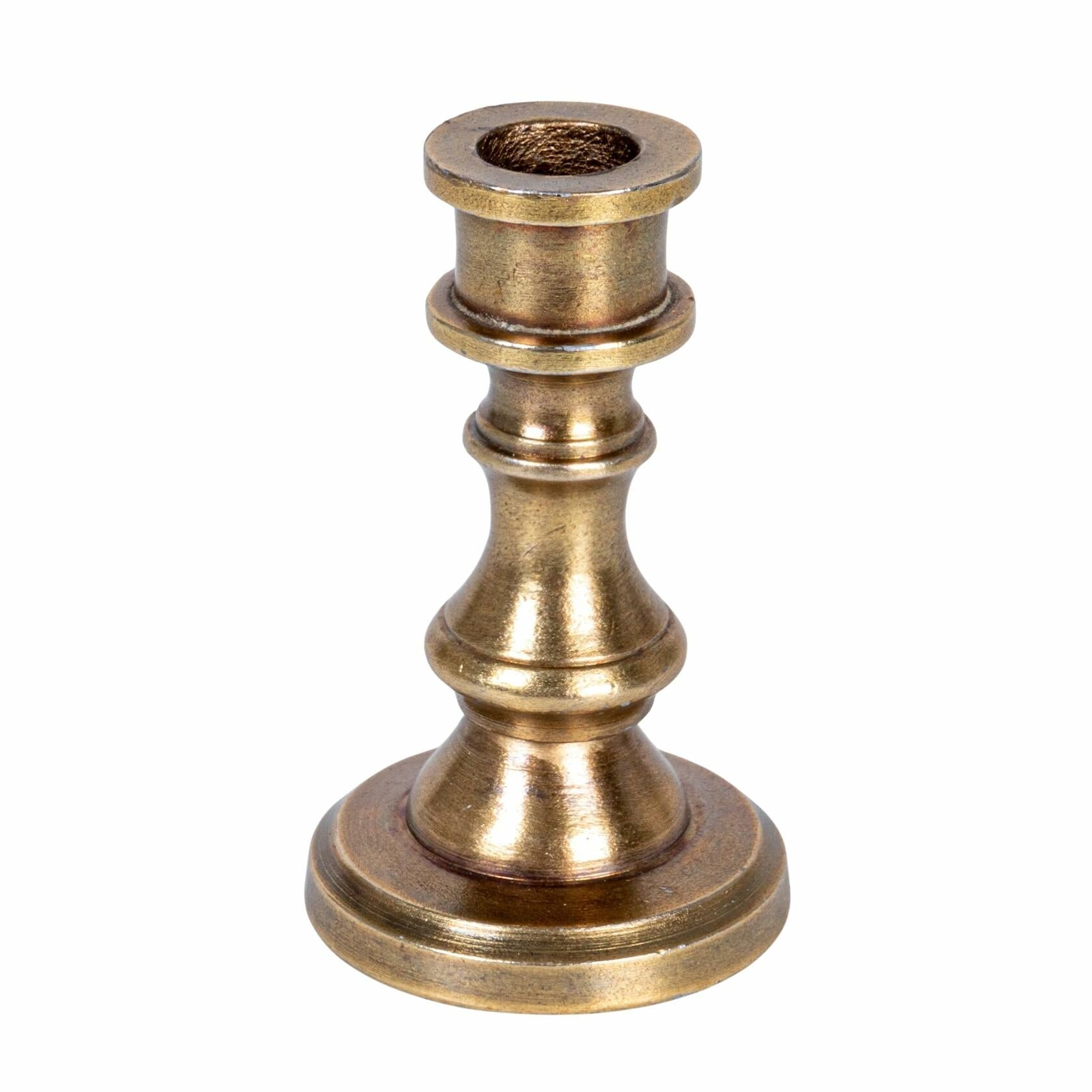 Small Antique Cast Aluminum Taper Holder, Antique Brass Finish
