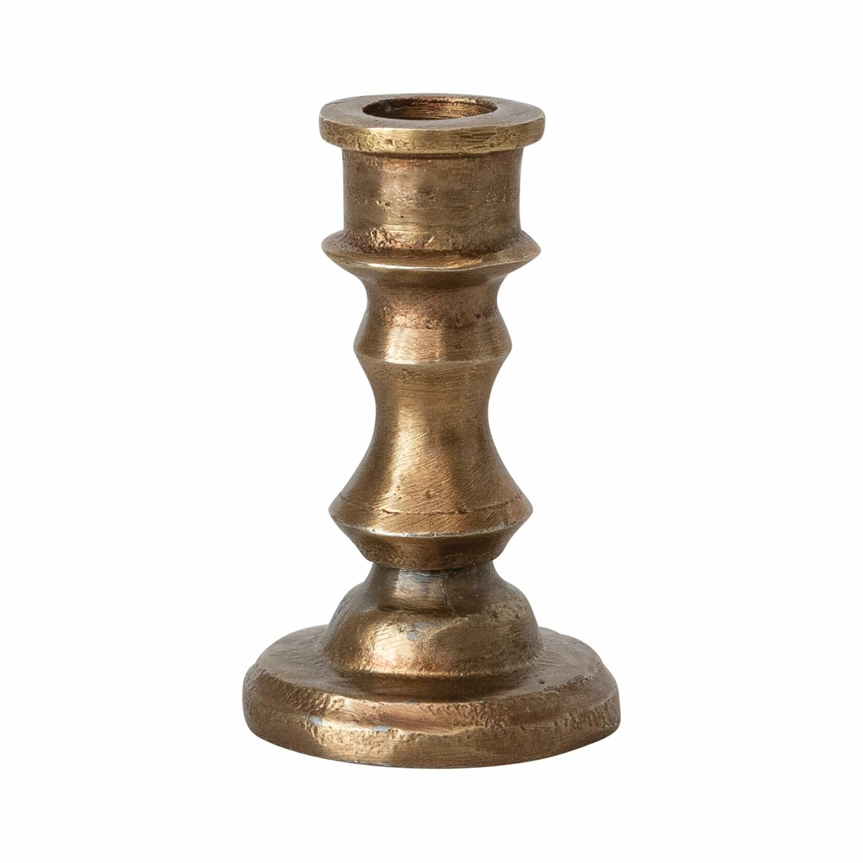 Small Antique Cast Aluminum Taper Holder, Antique Brass Finish