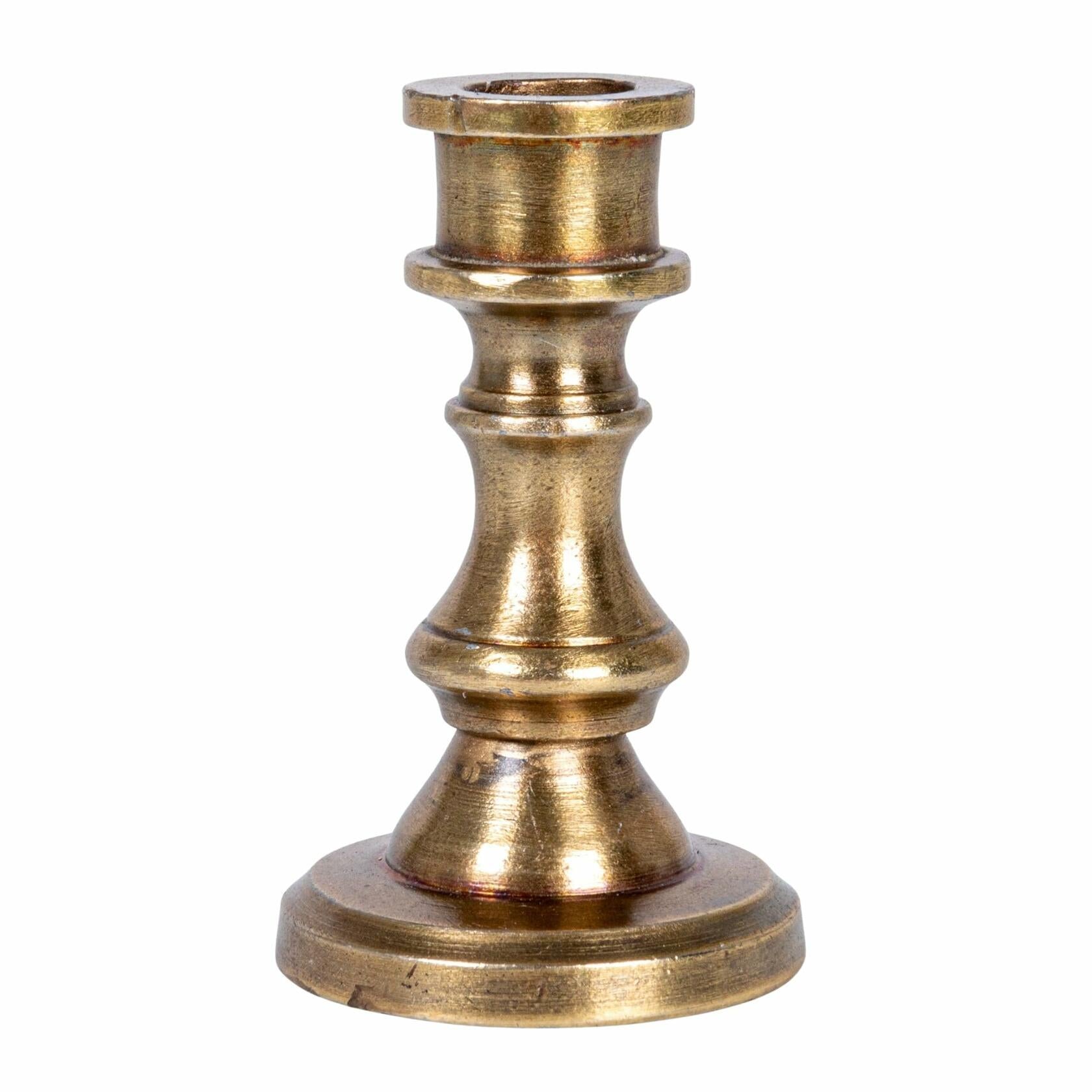 Small Antique Cast Aluminum Taper Holder, Antique Brass Finish