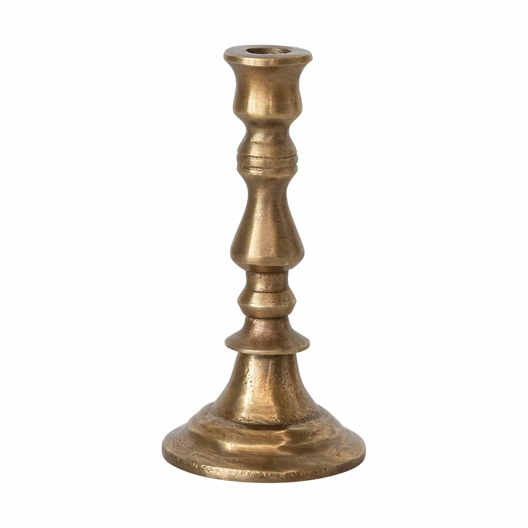Large Antique Cast Aluminum Taper Holder, Antique Brass Finish