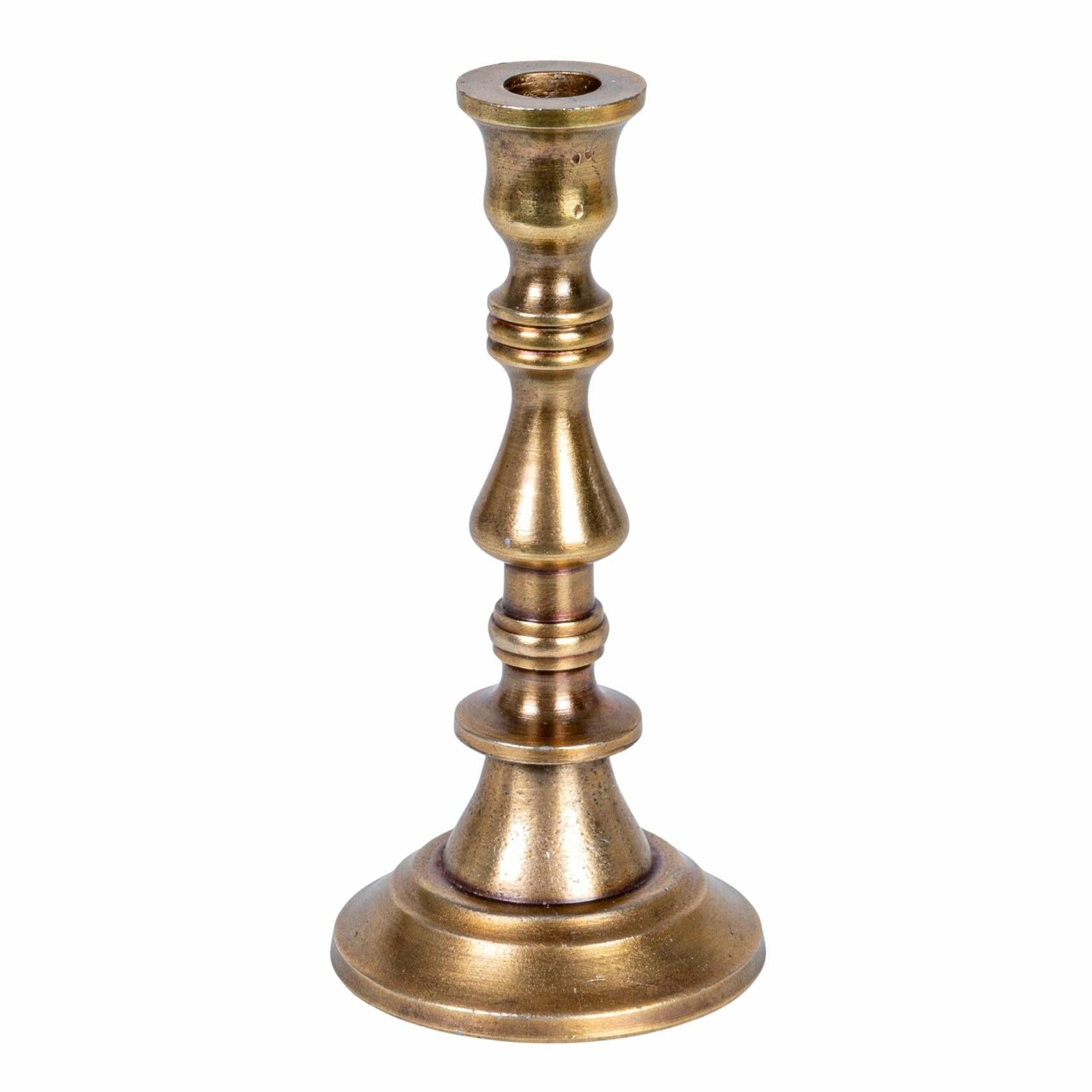 Large Antique Cast Aluminum Taper Holder, Antique Brass Finish