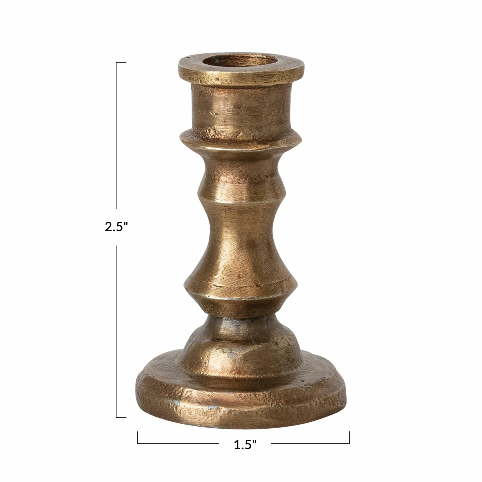 Small Antique Cast Aluminum Taper Holder, Antique Brass Finish
