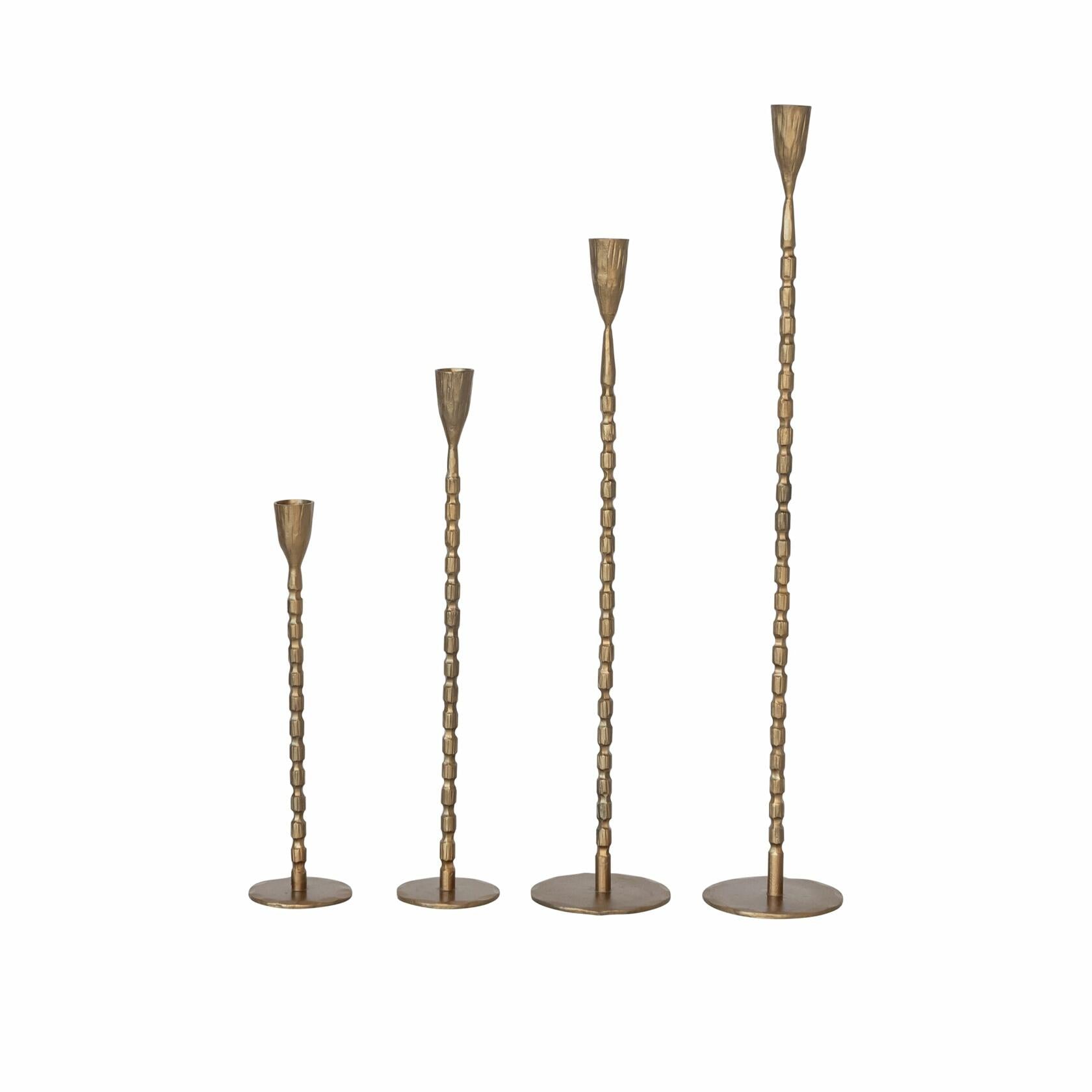 Hand-Forged Cast Metal Taper Holders, Brass Finish