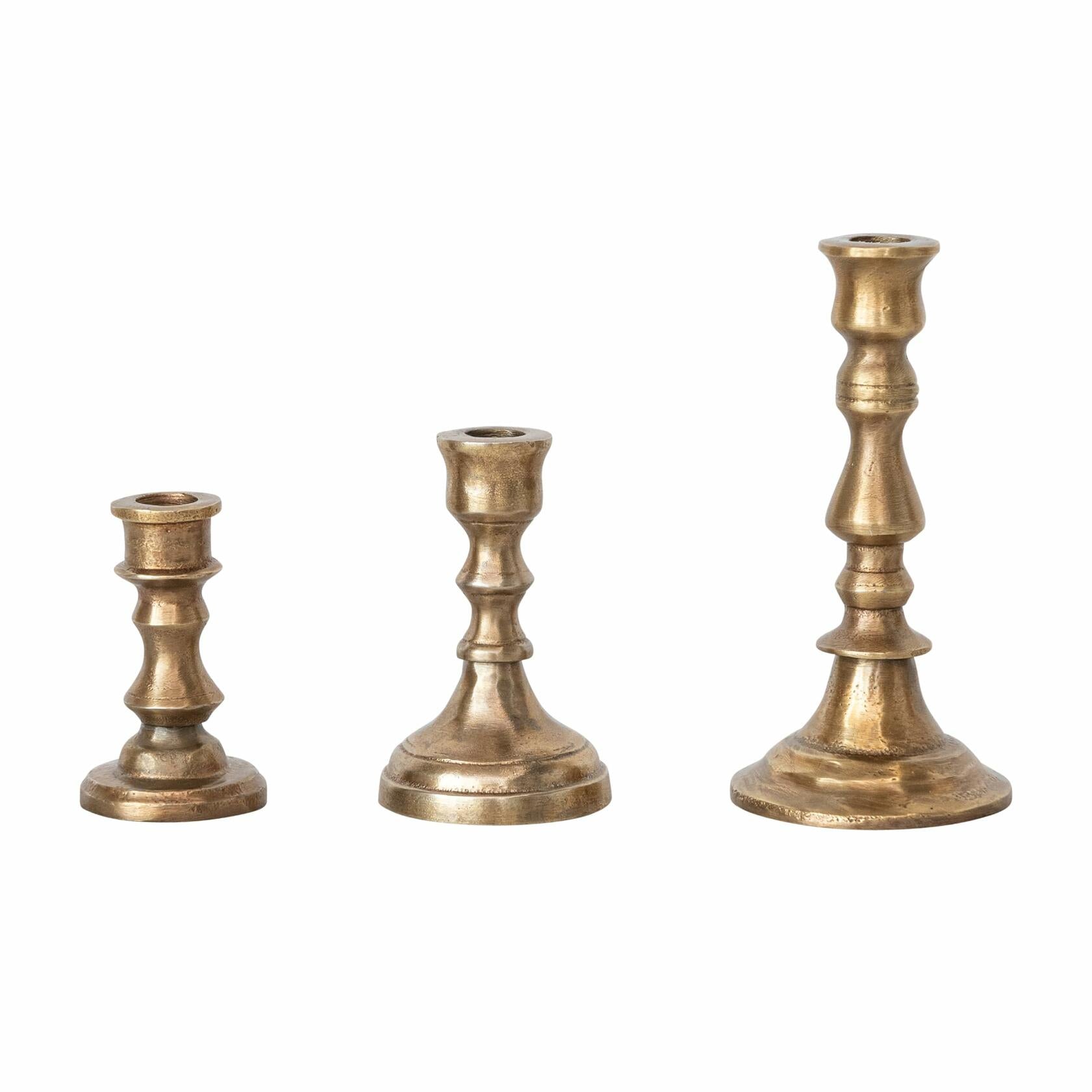 Medium Antique Cast Aluminum Taper Holder, Antique Brass Finish