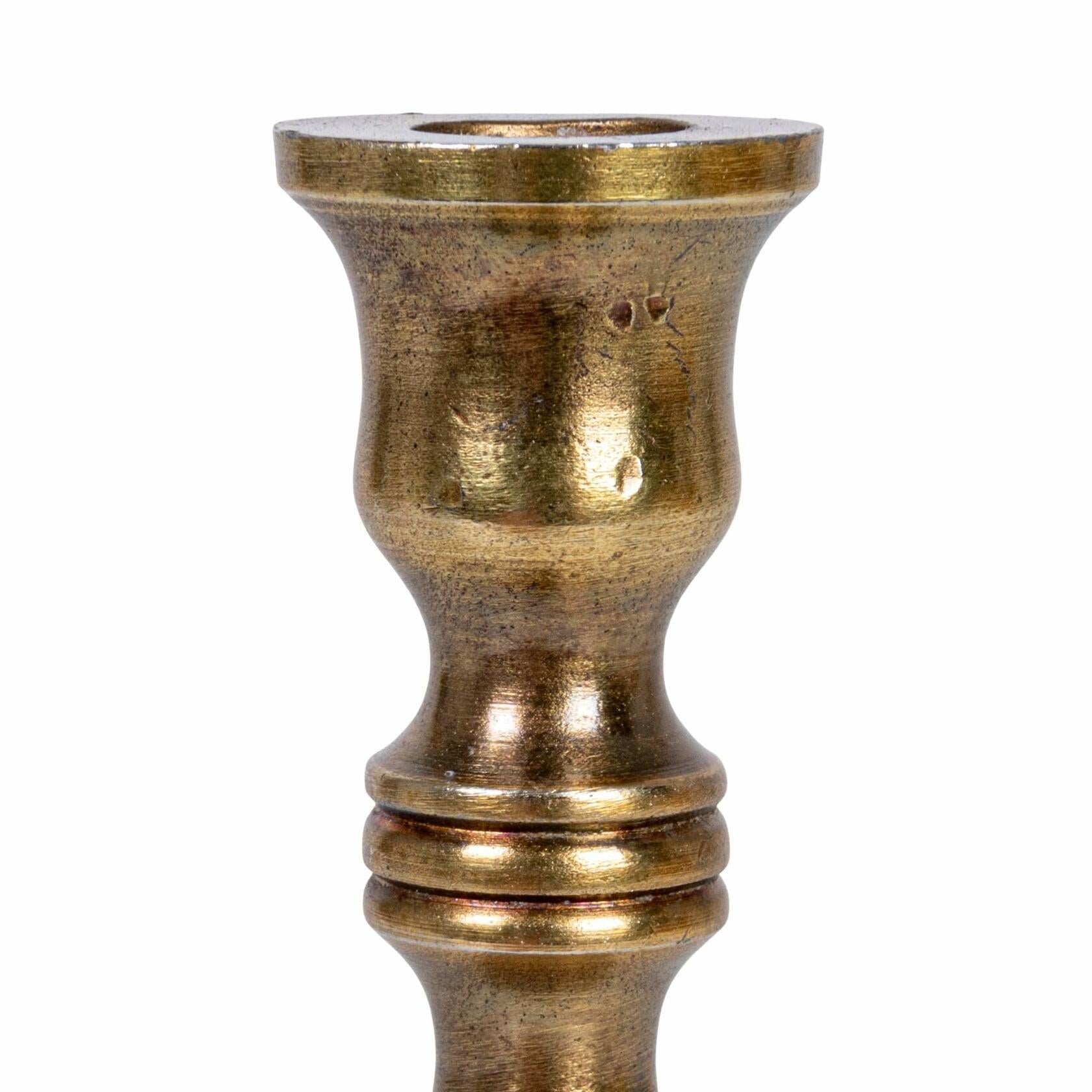 Large Antique Cast Aluminum Taper Holder, Antique Brass Finish