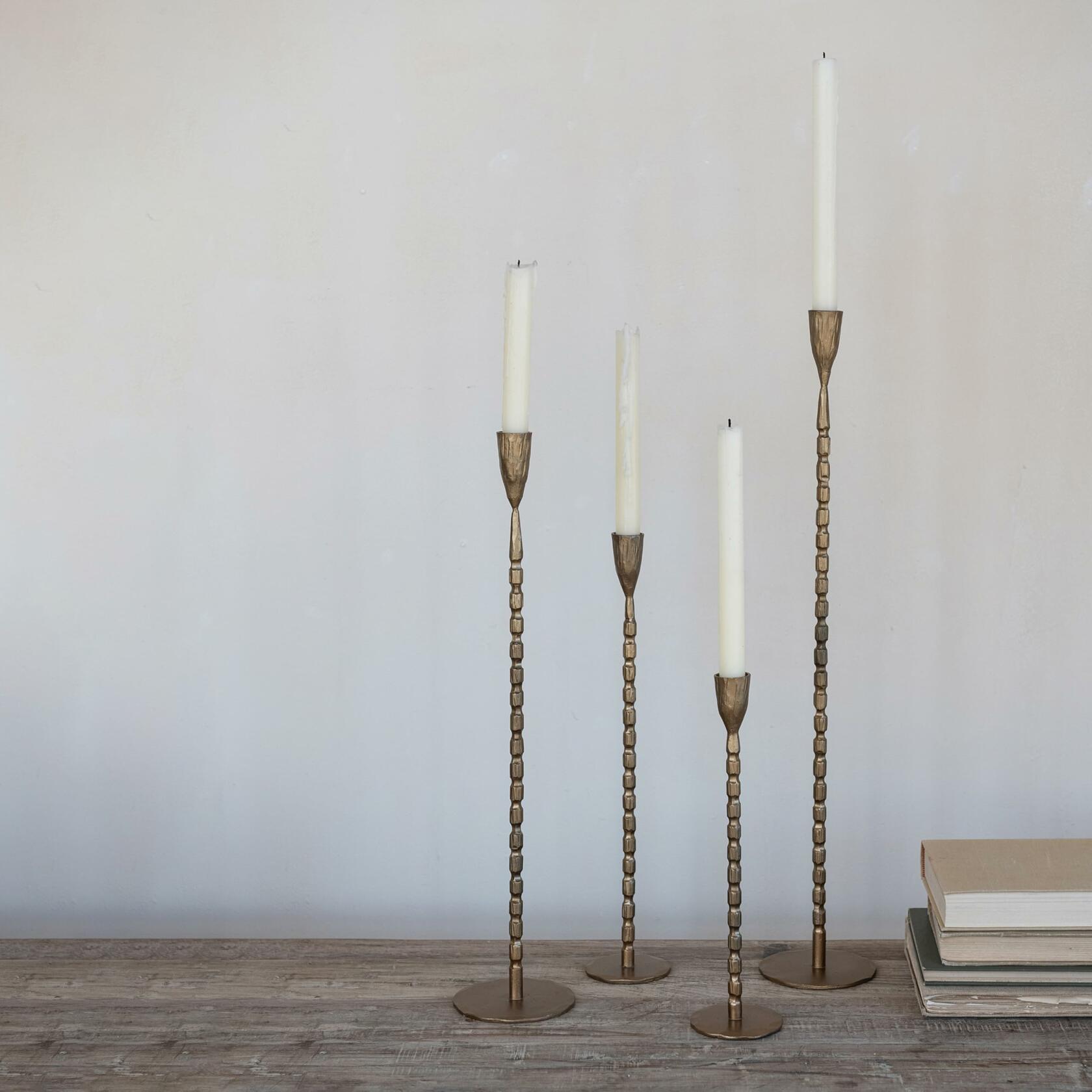 Hand-Forged Cast Metal Taper Holders, Brass Finish