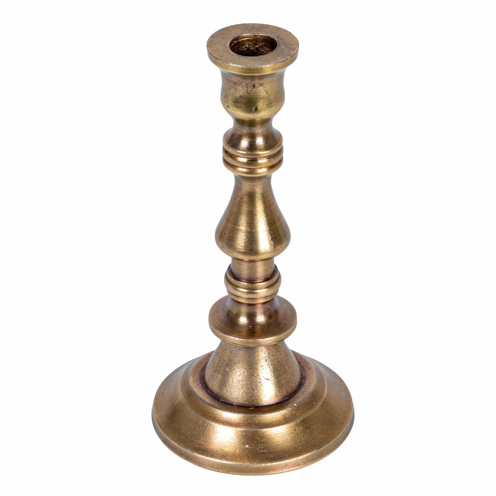 Large Antique Cast Aluminum Taper Holder, Antique Brass Finish