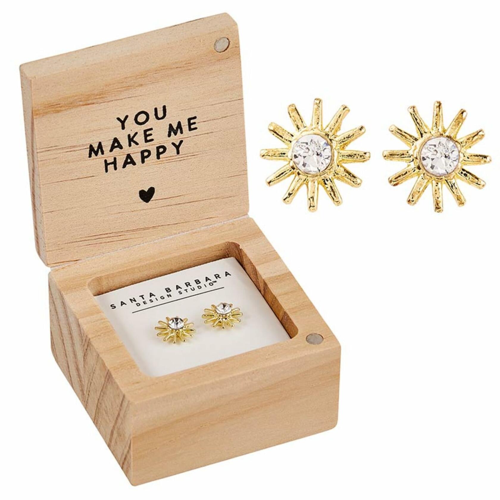 You are My Sunshine Dangle Earrings with Wood Gift Box by Santa Barbara Design Studio