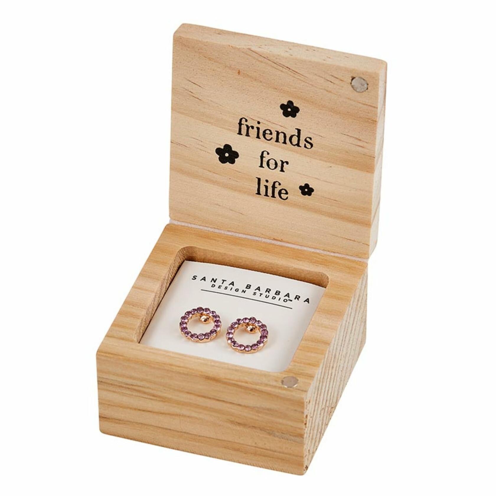 Pink Sister Dangle Earrings with Wood Gift Box by Santa Barbara Design Studio