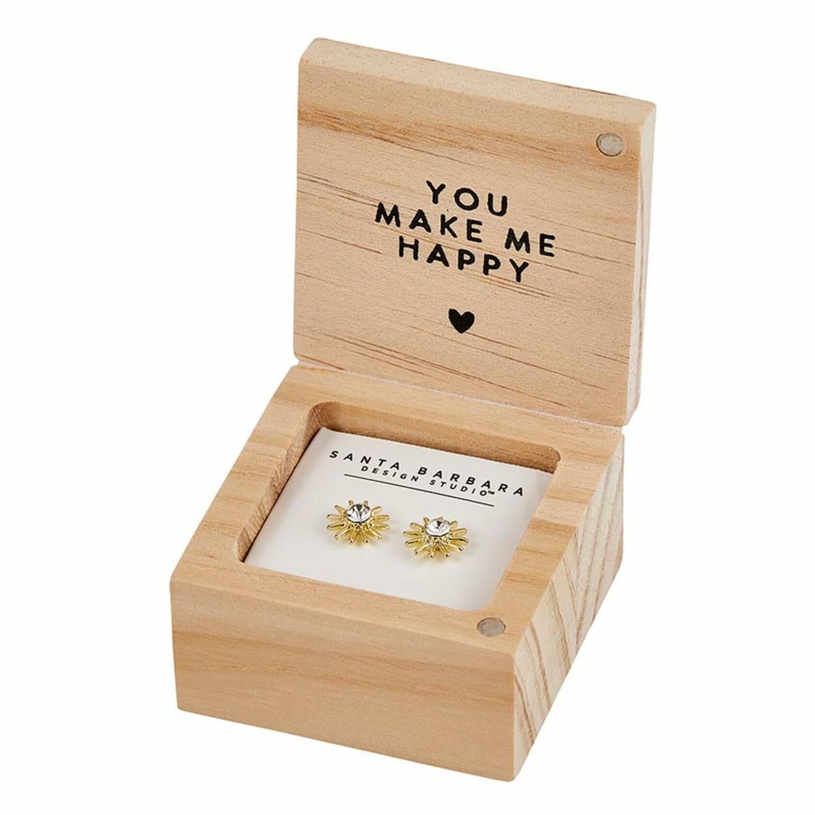 You are My Sunshine Dangle Earrings with Wood Gift Box by Santa Barbara Design Studio