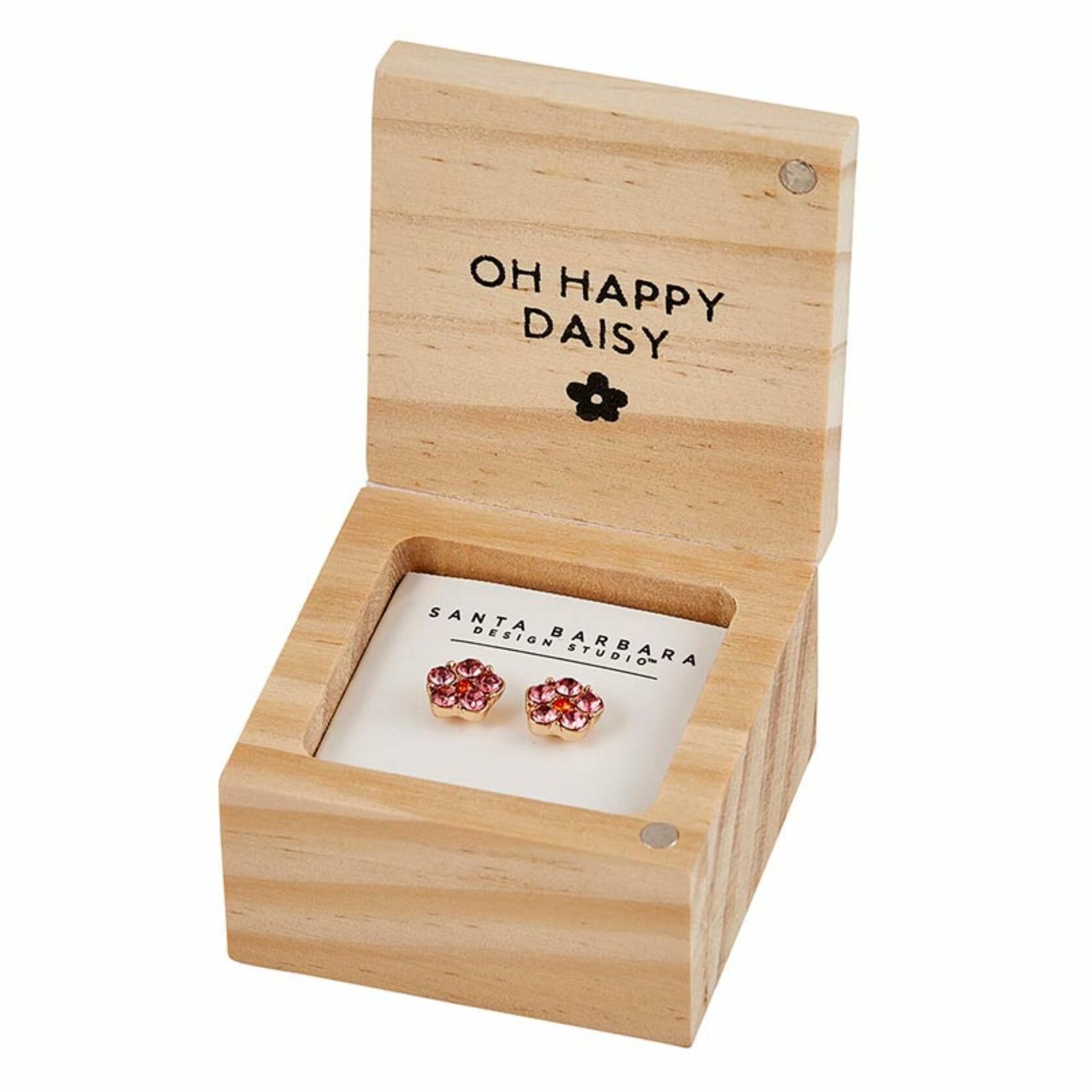 Pink Daisy Dangle Earrings with Wood Gift Box by Santa Barbara Design Studio