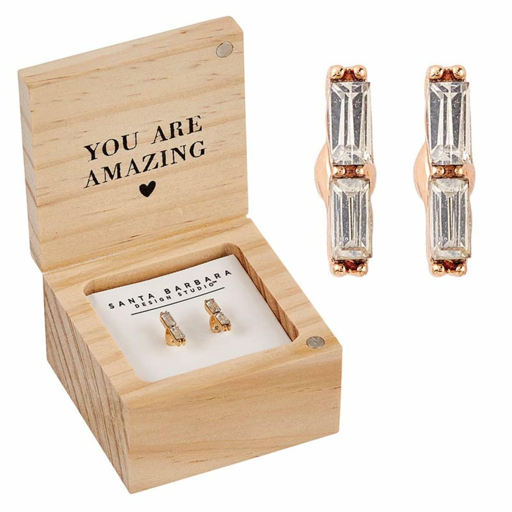 Best Teacher Ever Stud Earrings with Wood Gift Box by Santa Barbara Design Studio
