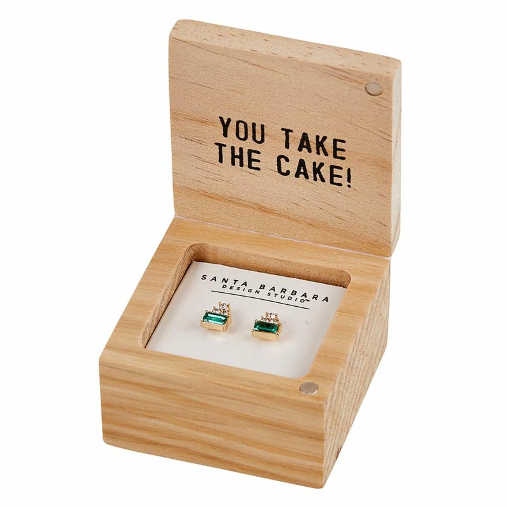 Happy Birthday Stud Earrings with Wood Gift Box by Santa Barbara Design Studio