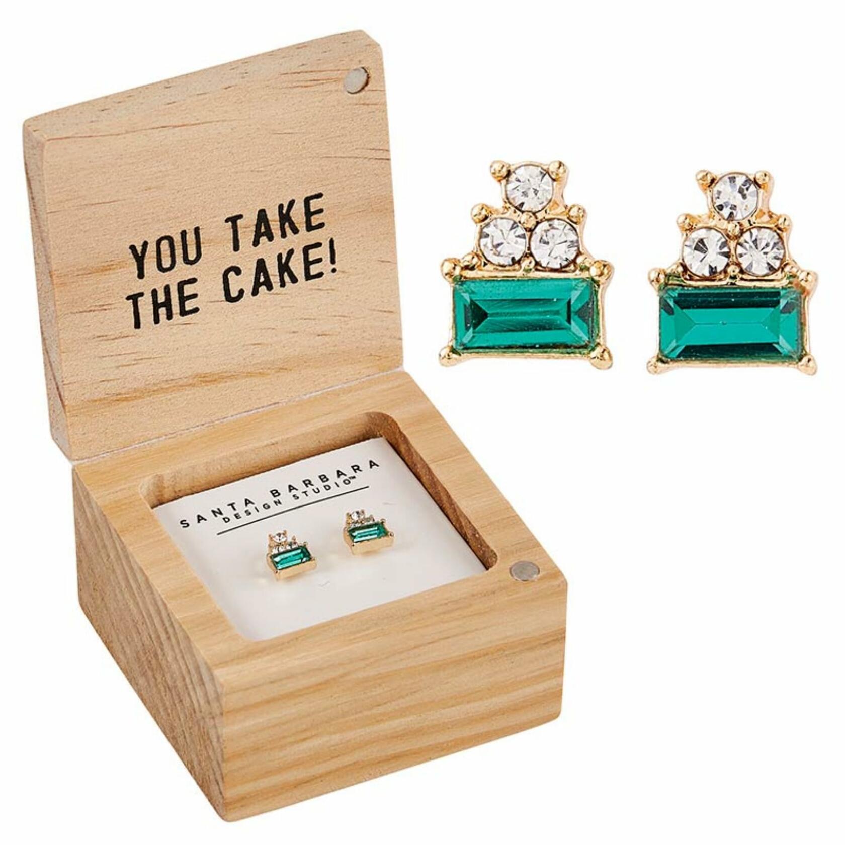 Happy Birthday Stud Earrings with Wood Gift Box by Santa Barbara Design Studio