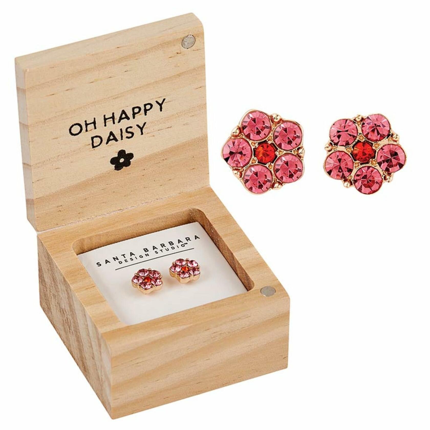 Pink Daisy Dangle Earrings with Wood Gift Box by Santa Barbara Design Studio