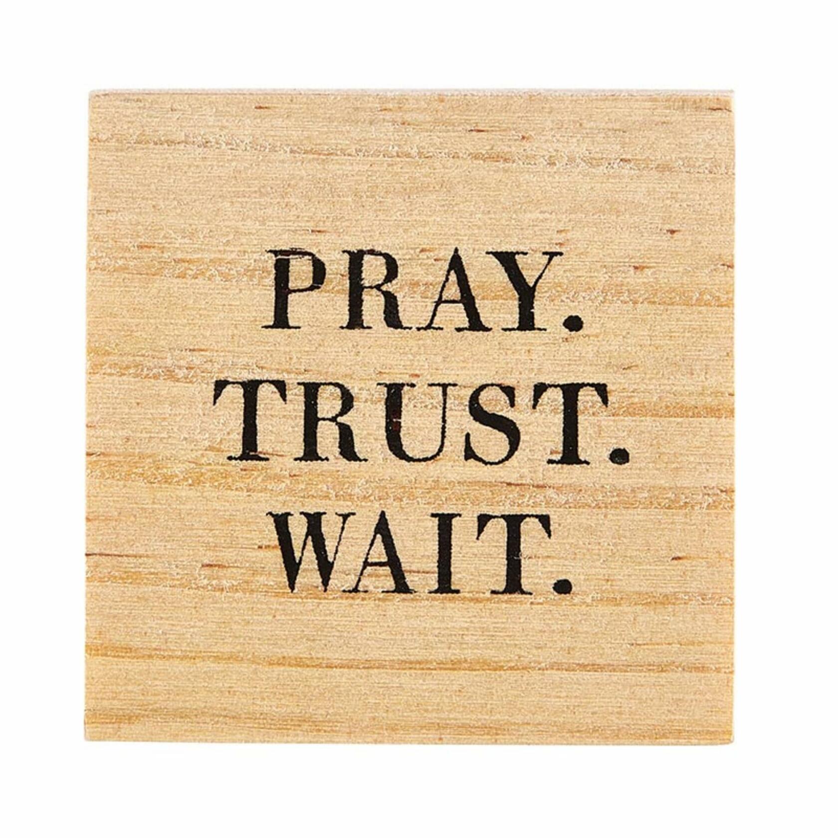 Cross - Pray Trust Wait Stud Earrings with Wood Gift Box by Santa Barbara Design Studio