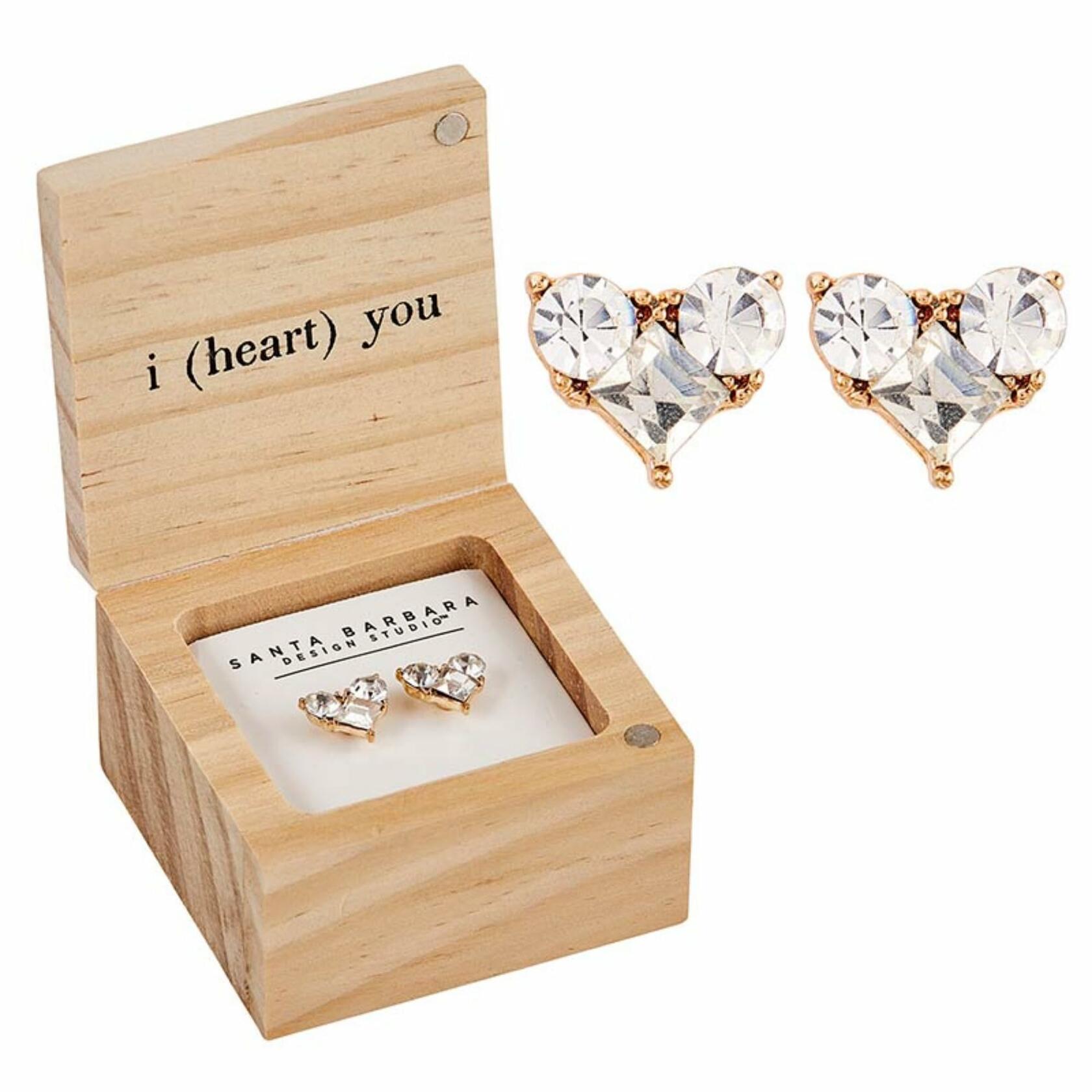 I Heart You Dangle Earrings with Wood Gift Box by Santa Barbara Design Studio
