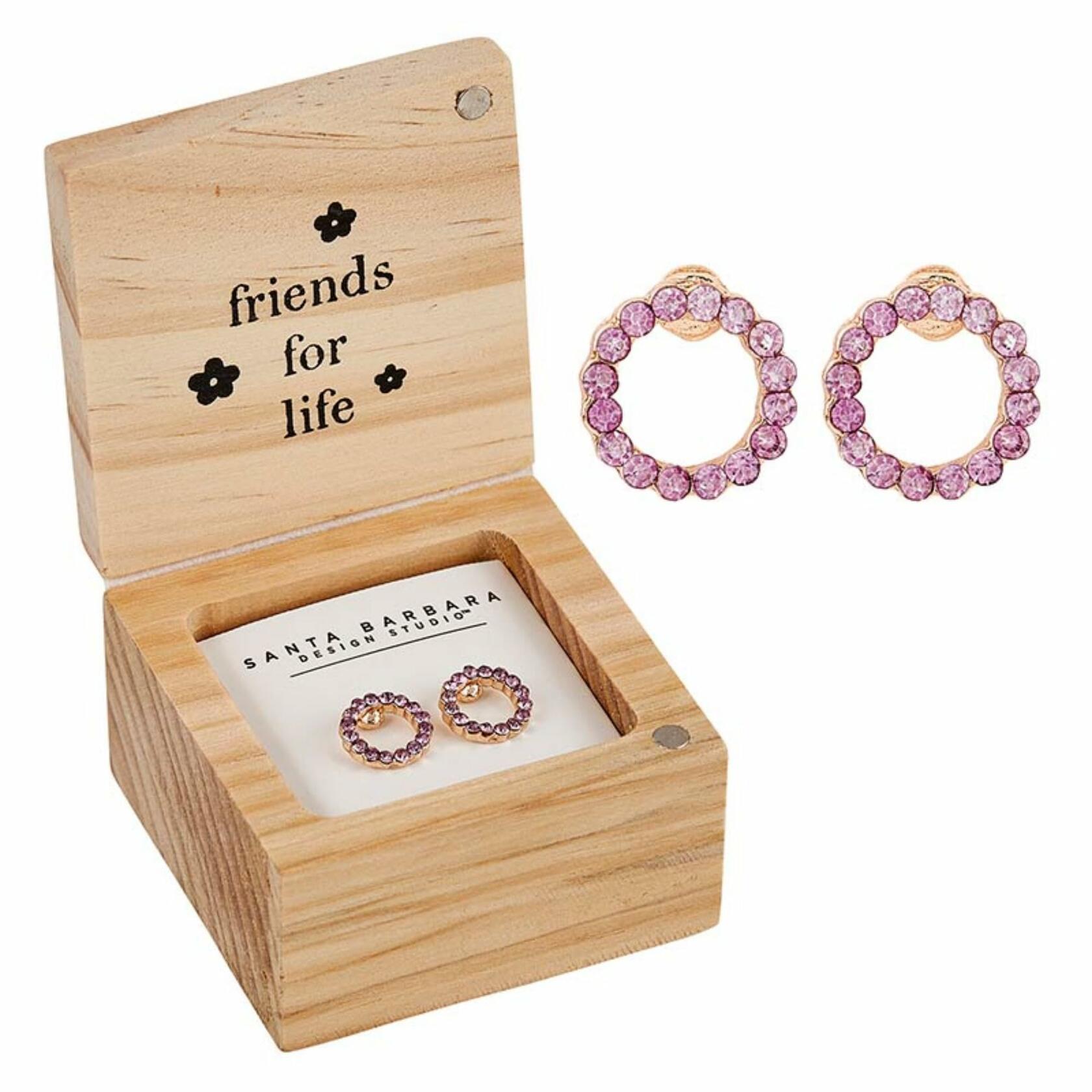 Pink Sister Dangle Earrings with Wood Gift Box by Santa Barbara Design Studio