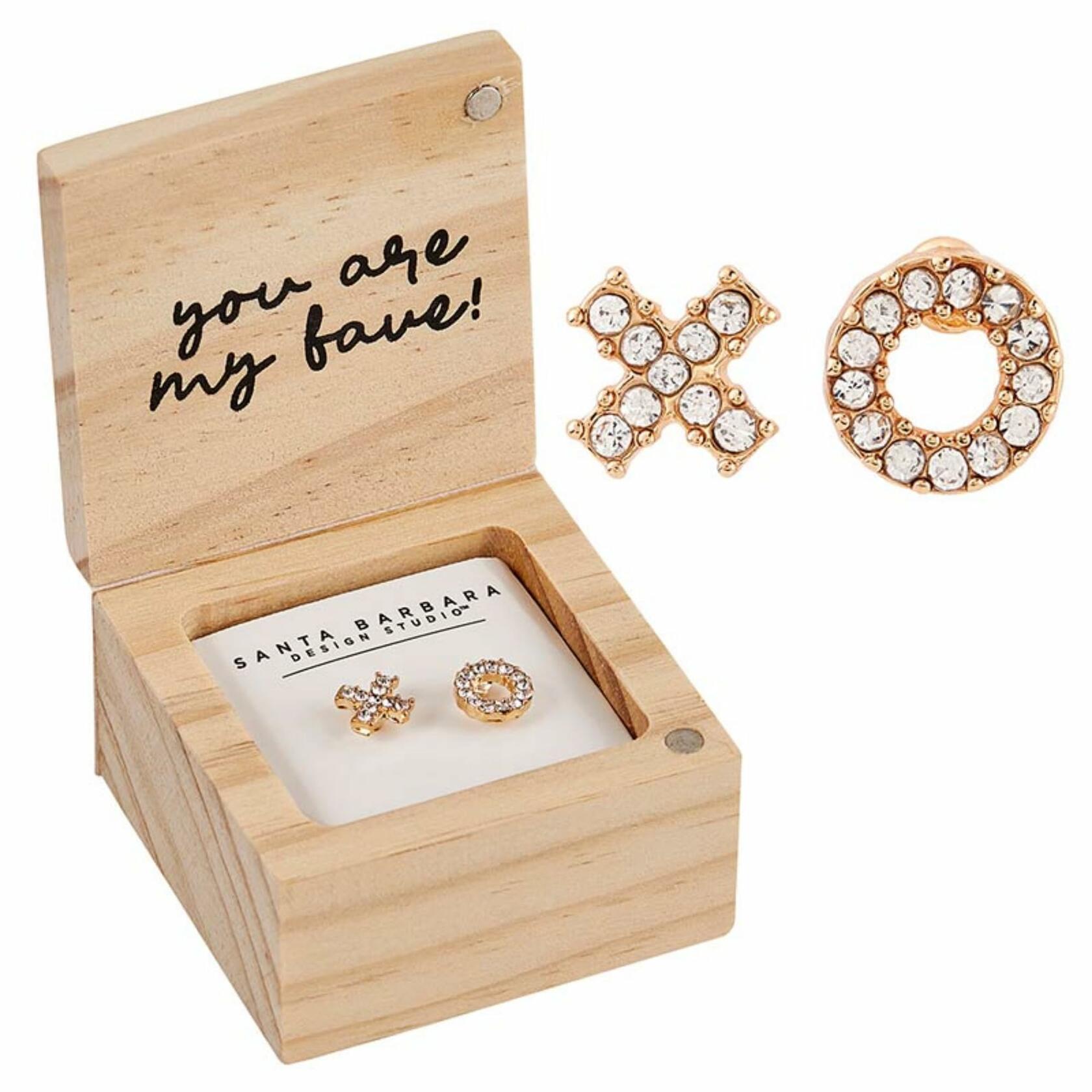 XO Besties Stud Earrings with Wood Gift Box by Santa Barbara Design Studio