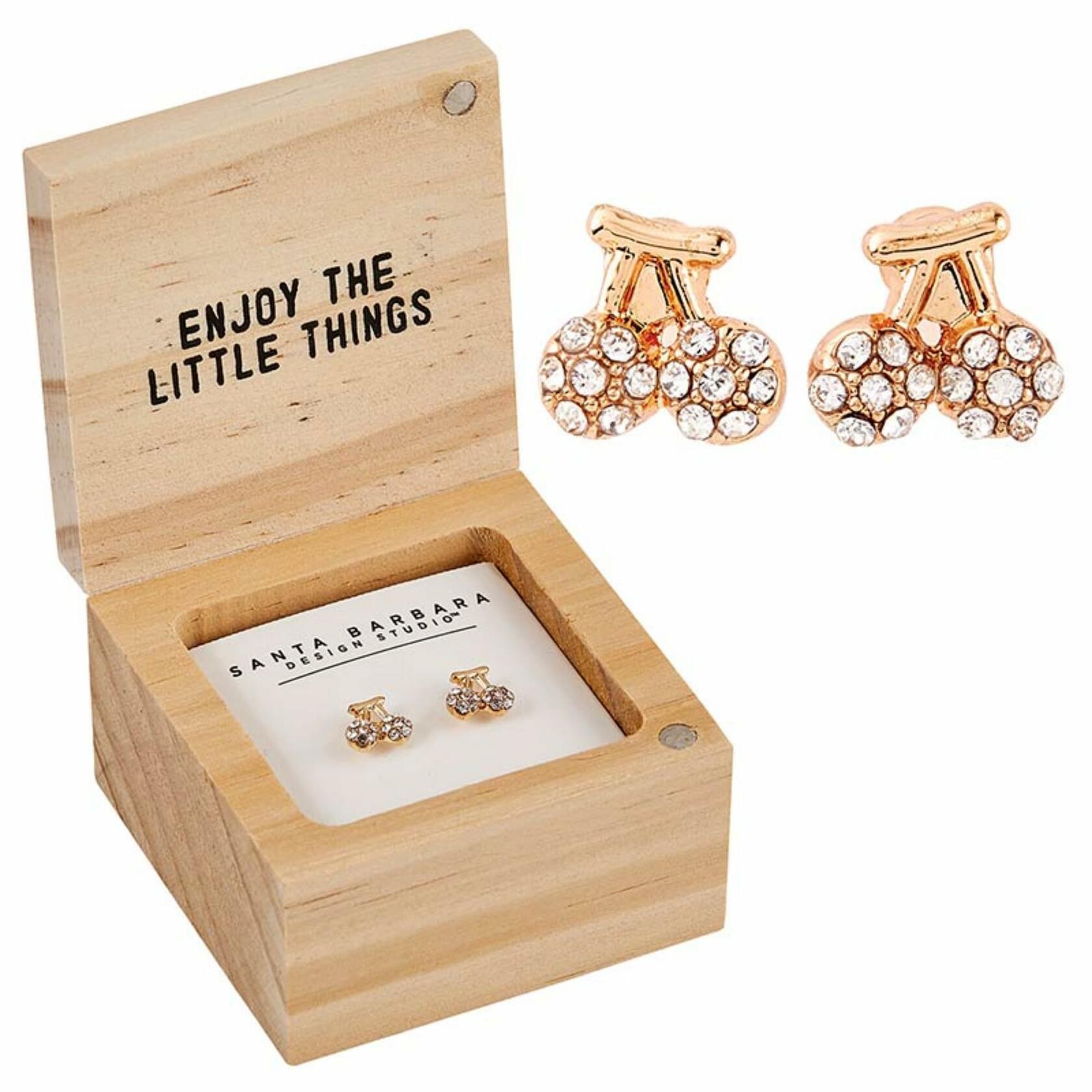 Cherry Life is Sweet Stud Earrings with Wood Gift Box by Santa Barbara Design Studio
