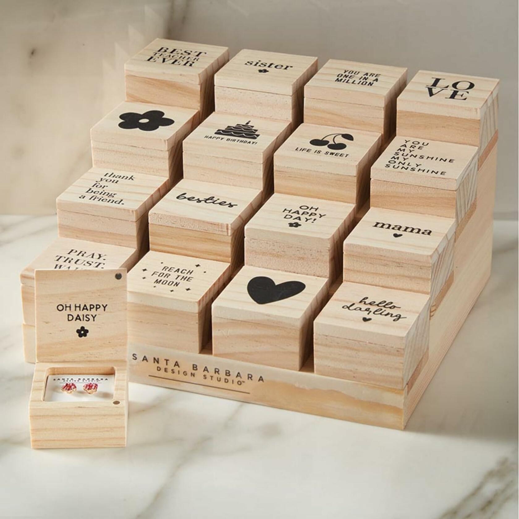Happy Birthday Stud Earrings with Wood Gift Box by Santa Barbara Design Studio
