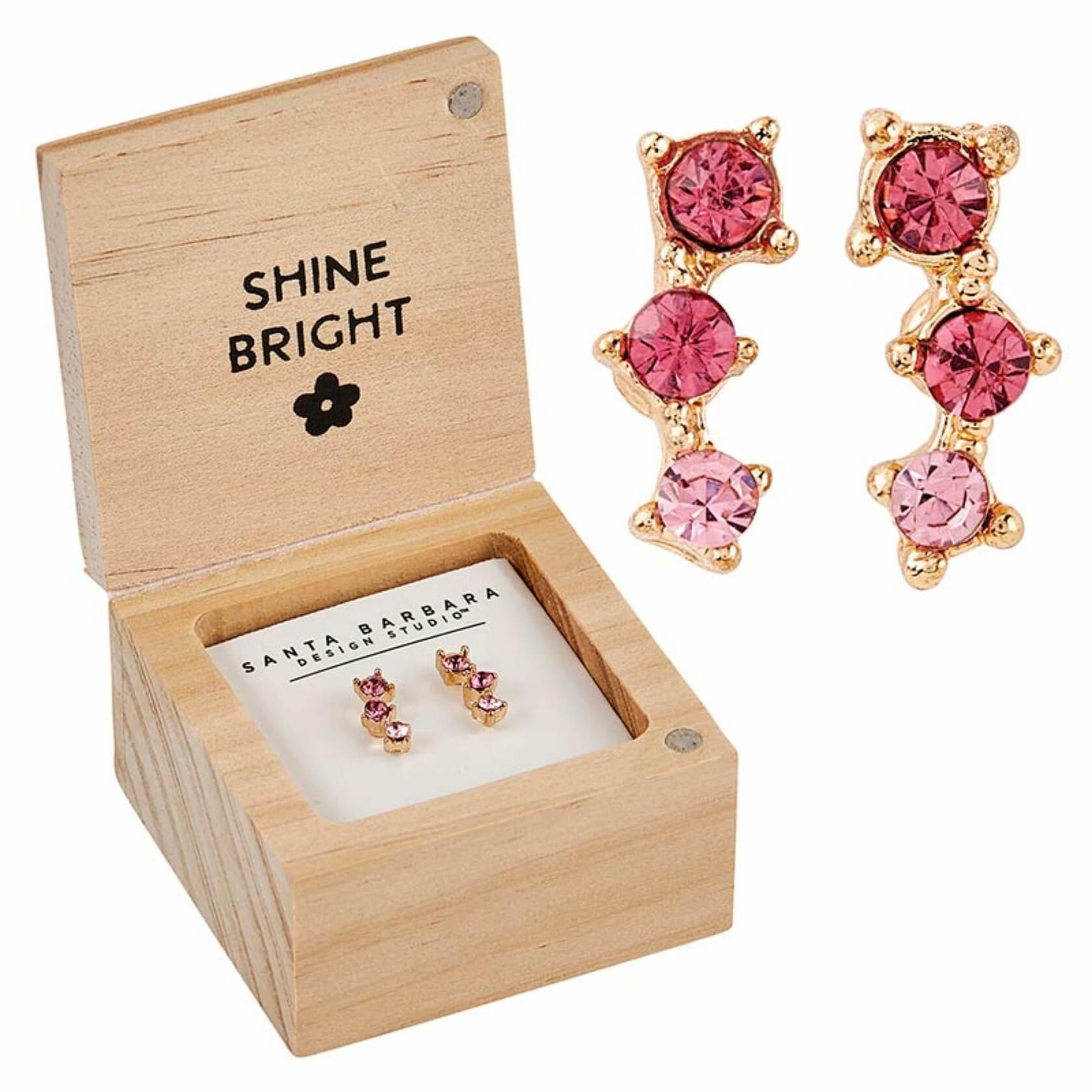 Pink Oh Happy Day Dangle Earrings with Wood Gift Box by Santa Barbara Design Studio