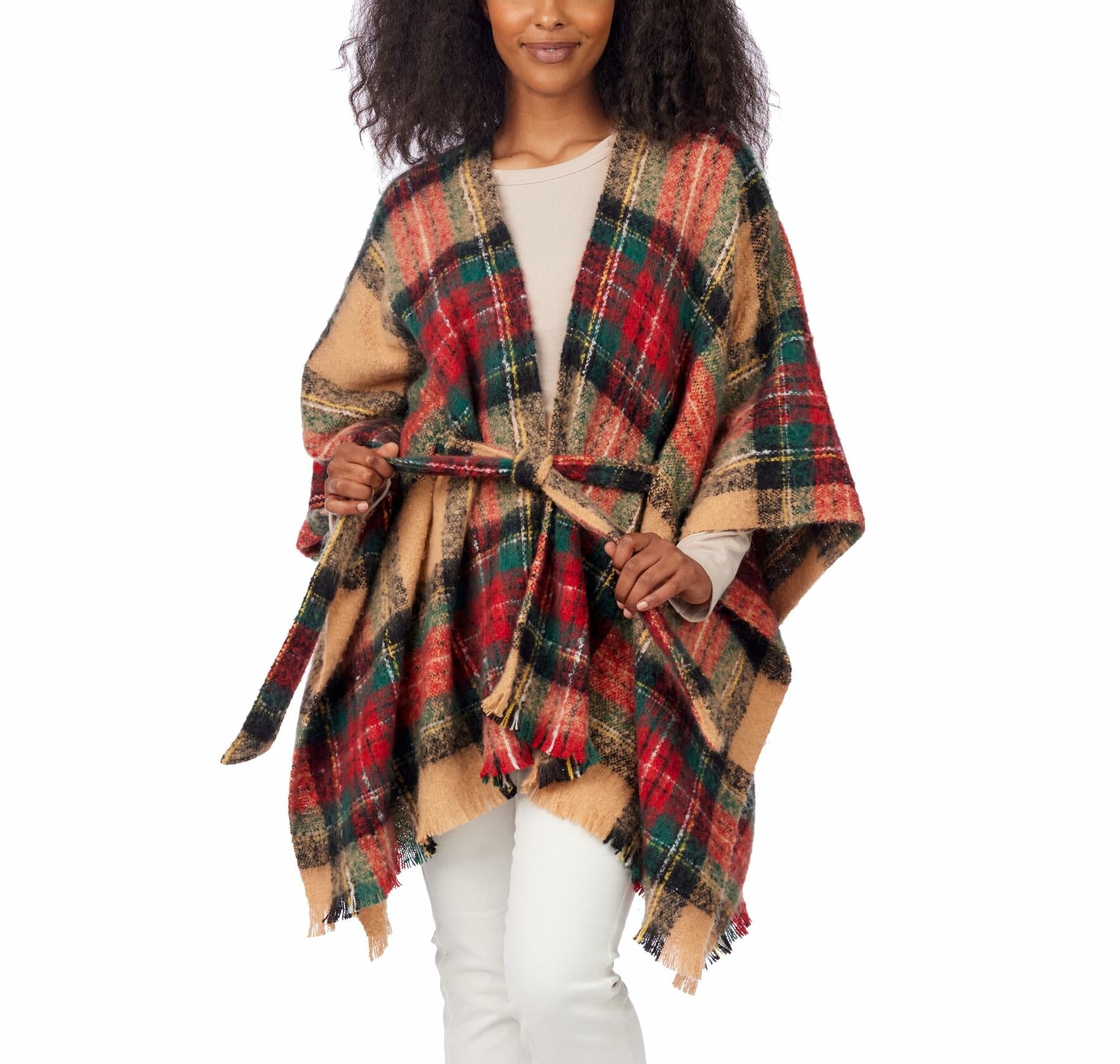 Brinley Belted Poncho, Tan By Mud Pie