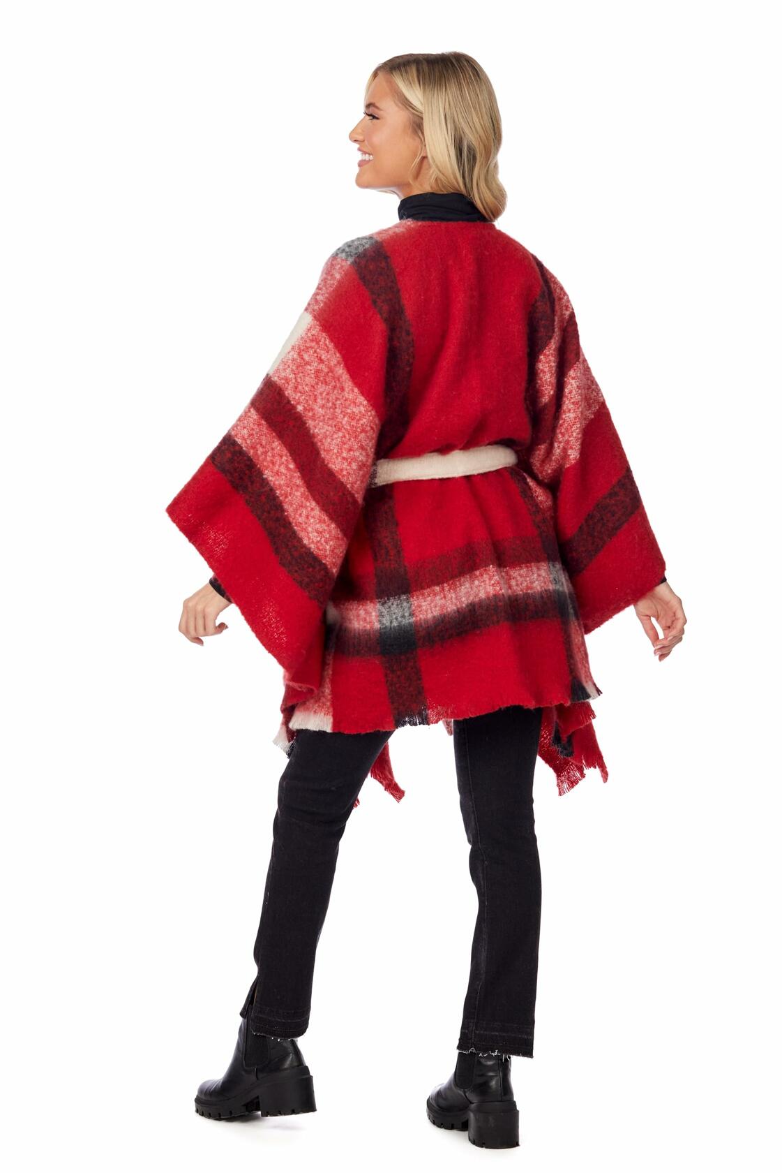 Brinley Belted Poncho, Red By Mud Pie