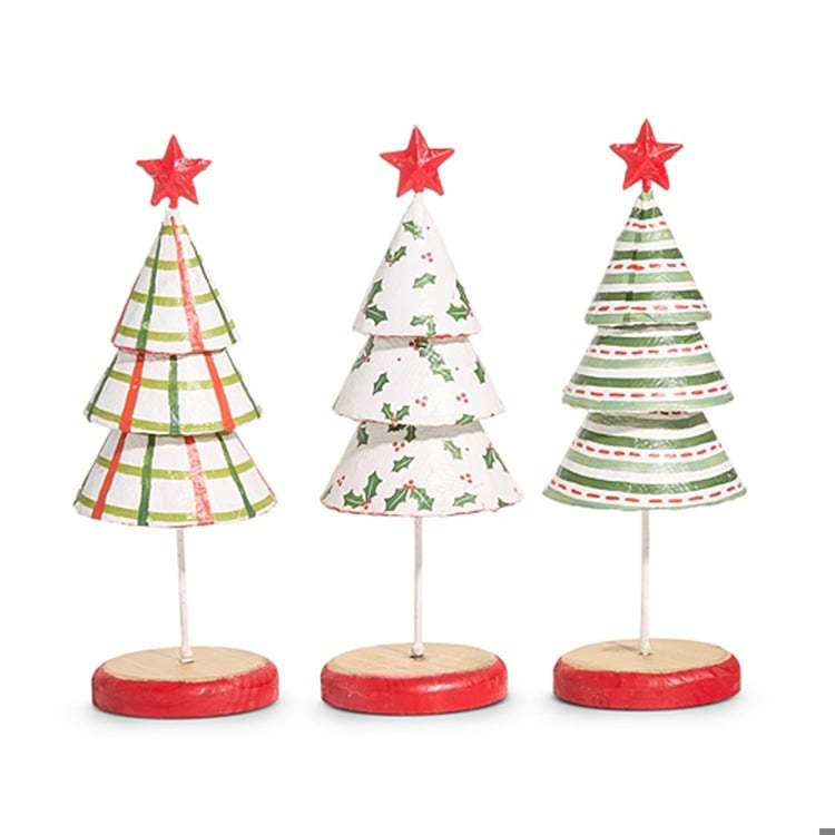 12" Pattern Christmas Paper Mache Tree