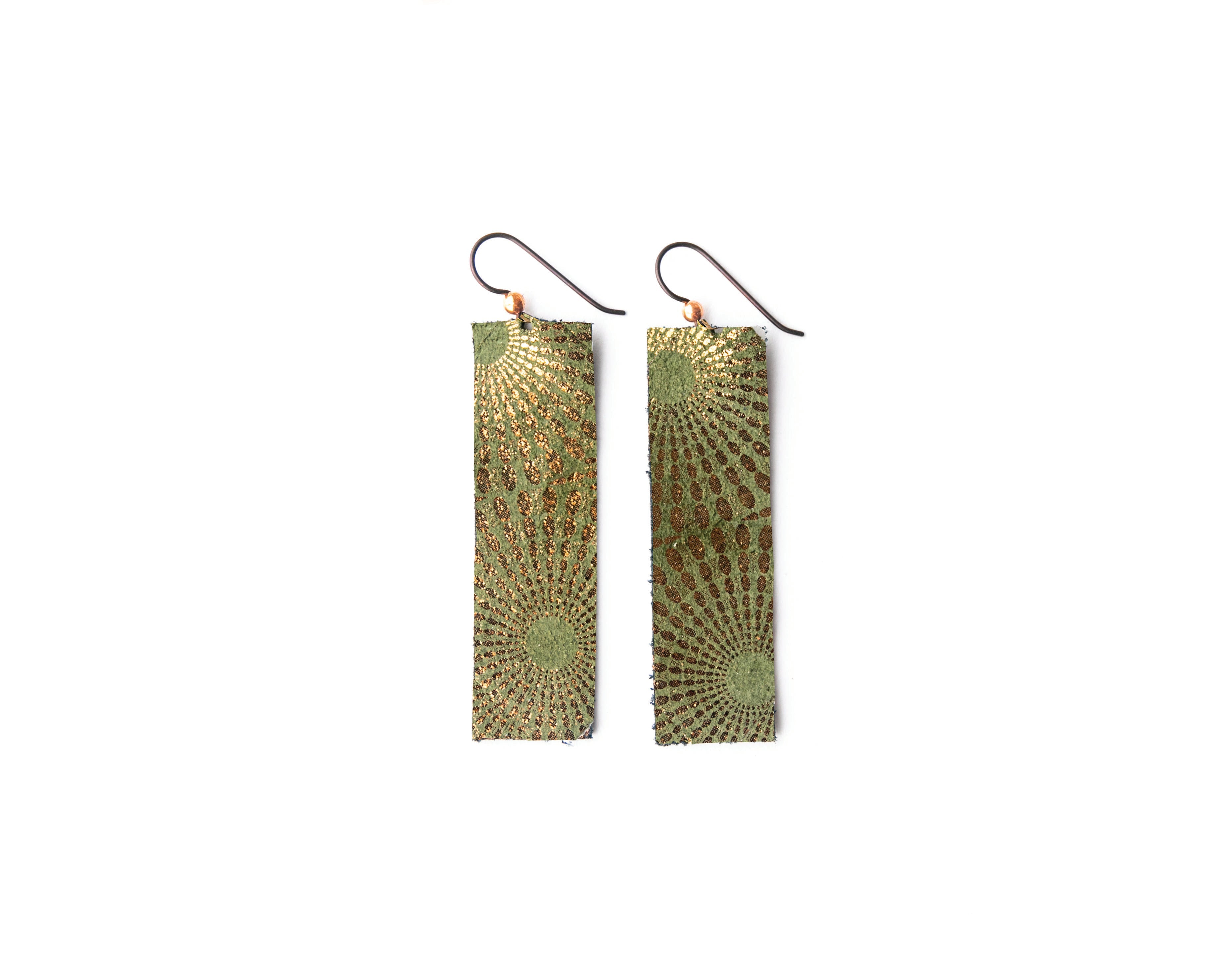 Starburst Green Four Corners Leather Earrings