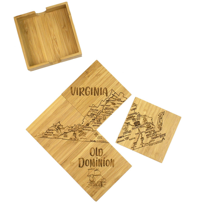 Virginia State Puzzle 4 Piece Bamboo Coaster Set with Case