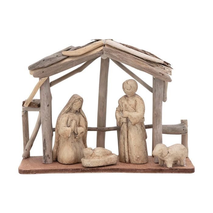 Handmade Driftwood and Paper Mache Nativity