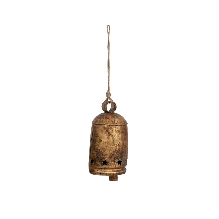 Medium Metal Bell on Jute Rope with Star Cut-Outs